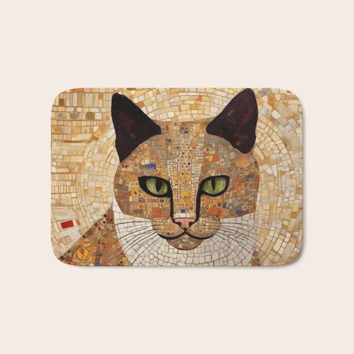 Klimt Cat with Green Eyes and White Scarf Bath Mat Gallery Image 1