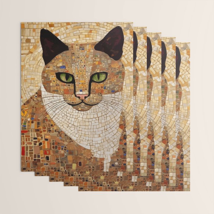 Klimt Cat with Green Eyes and White Scarf Wrapping Paper Gallery Image 3