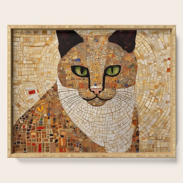 Klimt Cat with Green Eyes and White Scarf Serving Tray Gallery Image 1