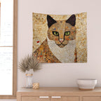 Klimt Cat with Green Eyes and White Scarf Wall Tapestry Gallery Image 2