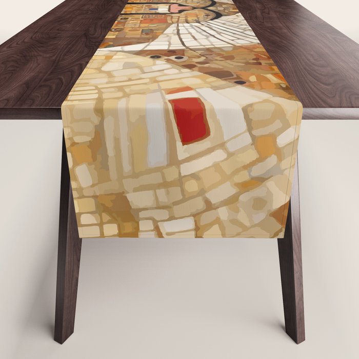 Klimt Cat with Green Eyes and White Scarf Table Runner Gallery Image 1