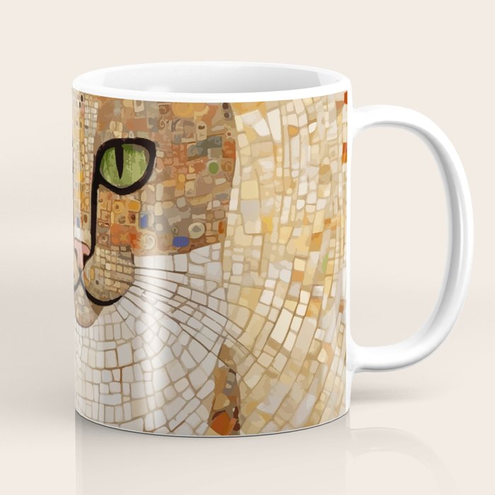 Klimt Cat with Green Eyes and White Scarf Coffee Mug Gallery Image 1