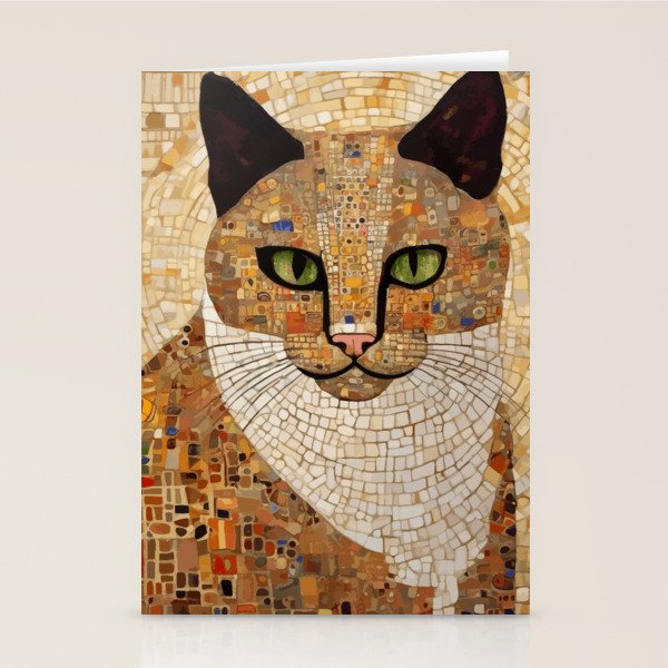Klimt Cat with Green Eyes and White Scarf Stationery Card Gallery Image 1