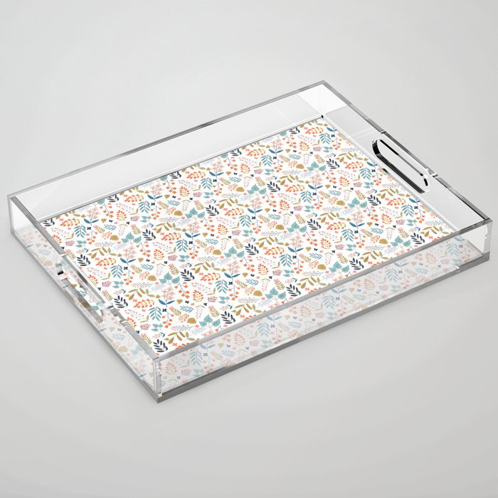 Botanical Harmony | Floral Vintage Plants Colorful Leaves | Autumn Spring Nature Bohemian Chic Acrylic Tray Gallery Image 1