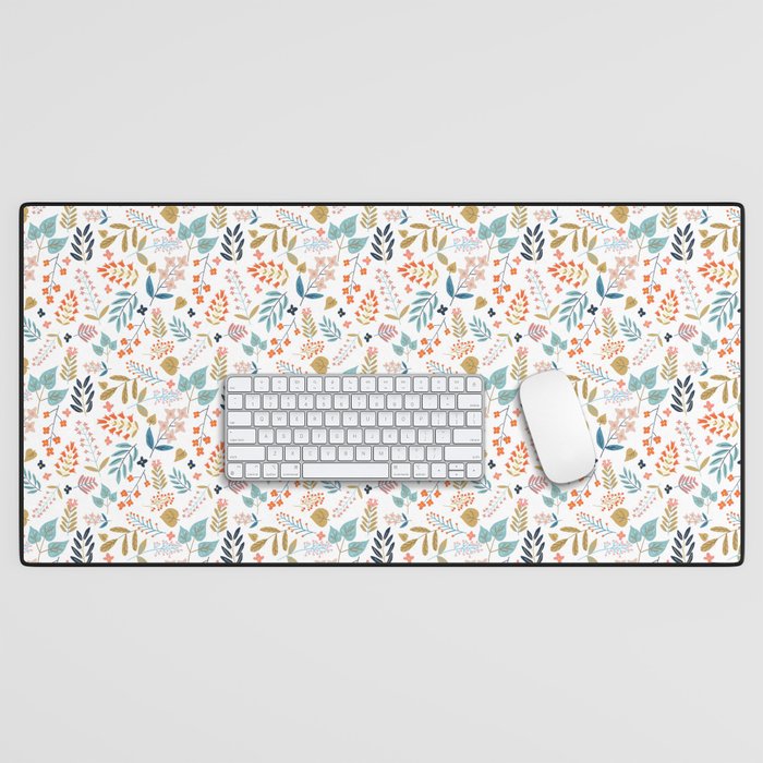 Botanical Harmony | Floral Vintage Plants Colorful Leaves | Autumn Spring Nature Bohemian Chic Desk Mat Gallery Image 1