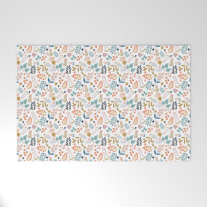 Botanical Harmony | Floral Vintage Plants Colorful Leaves | Autumn Spring Nature Bohemian Chic Welcome Mat Gallery Image 1