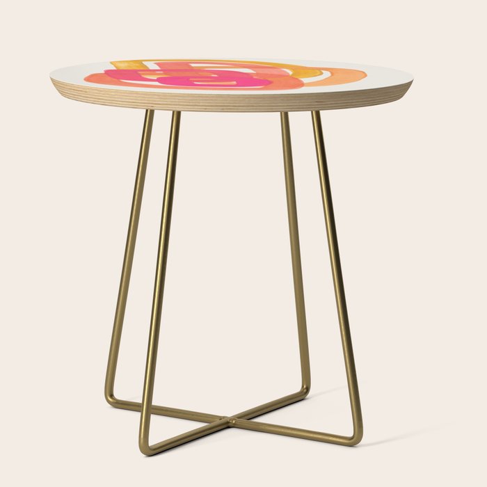 Funky Retro 70's Style Pattern Orange Pink Greindent Striped Circles Mid Century Colorful Pop Art Side Table Gallery Image 1