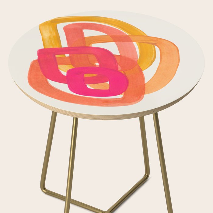 Funky Retro 70's Style Pattern Orange Pink Greindent Striped Circles Mid Century Colorful Pop Art Side Table Gallery Image 2