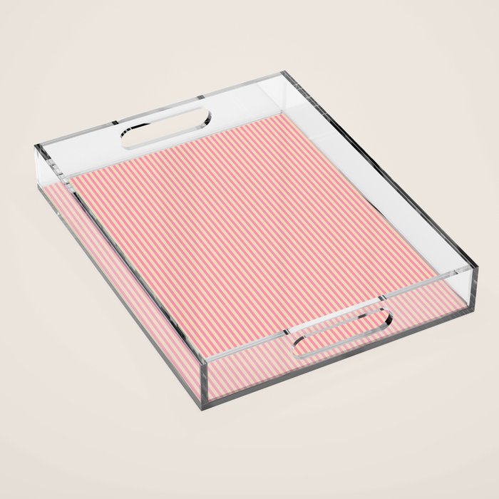Fine Stripes Narrow Vertical Stripe Pattern Pink Cream Acrylic Tray Gallery Image 1