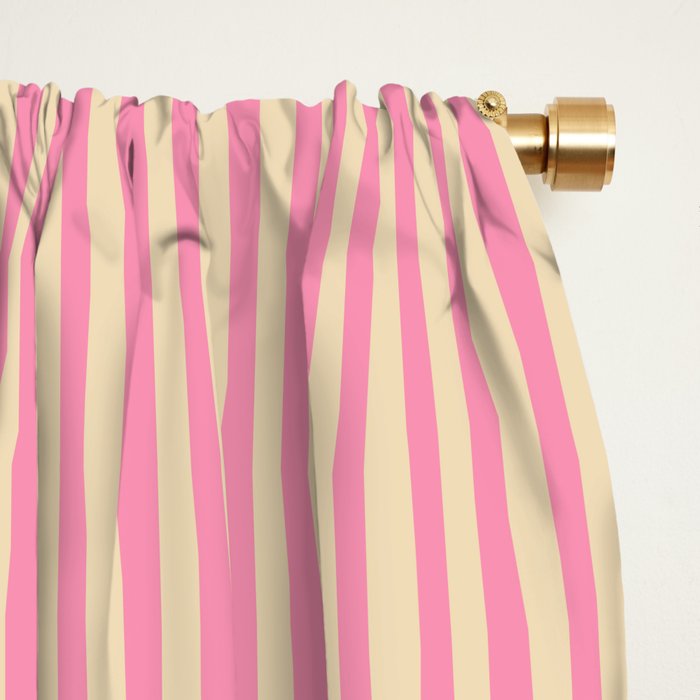 Fine Stripes Narrow Vertical Stripe Pattern Pink Cream Window Curtain Gallery Image 2