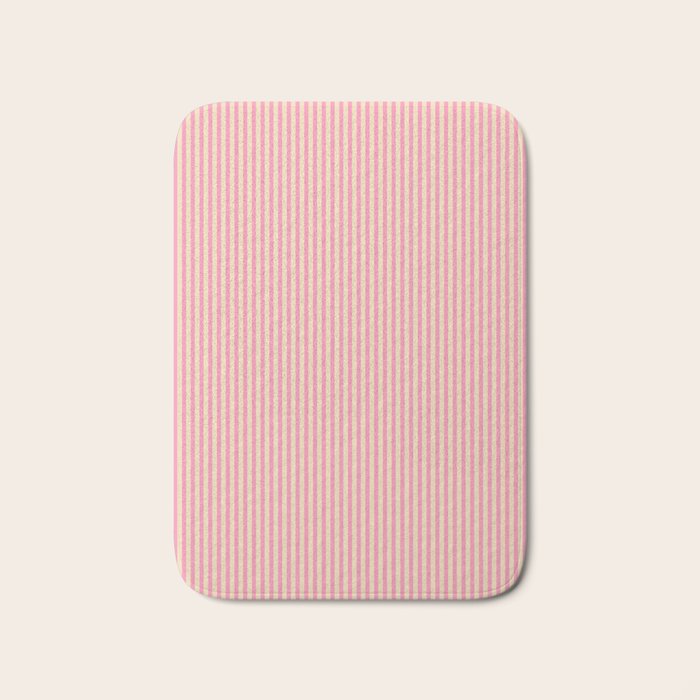 Fine Stripes Narrow Vertical Stripe Pattern Pink Cream Bath Mat Gallery Image 1