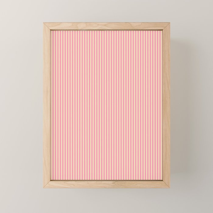 Fine Stripes Narrow Vertical Stripe Pattern Pink Cream Mini Art Print Gallery Image 1