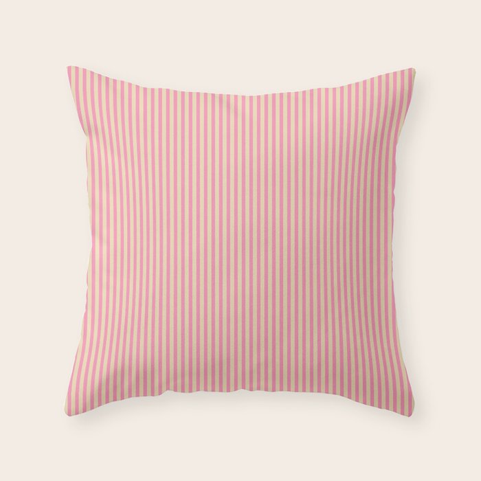 Fine Stripes Narrow Vertical Stripe Pattern Pink Cream Throw Pillow Gallery Image 6