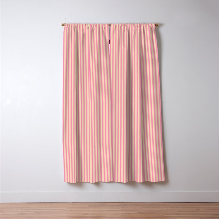 Fine Stripes Narrow Vertical Stripe Pattern Pink Cream Window Curtain Gallery Image 3