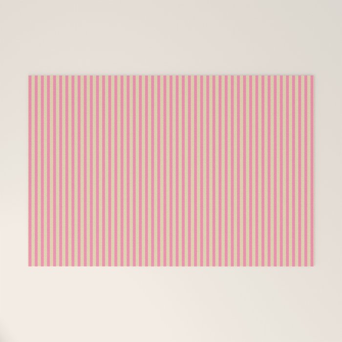 Fine Stripes Narrow Vertical Stripe Pattern Pink Cream Welcome Mat Gallery Image 1