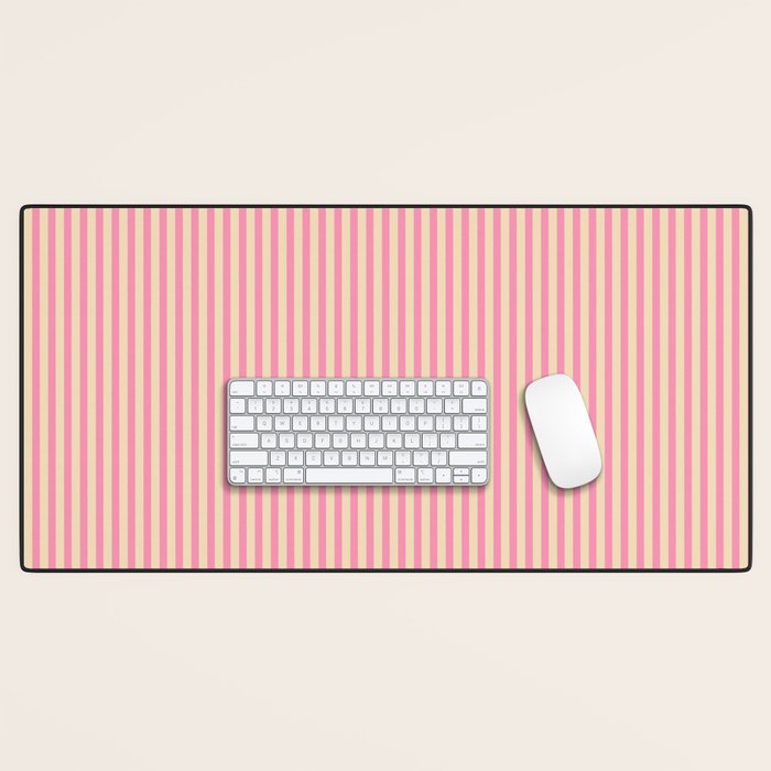 Fine Stripes Narrow Vertical Stripe Pattern Pink Cream Desk Mat Gallery Image 1