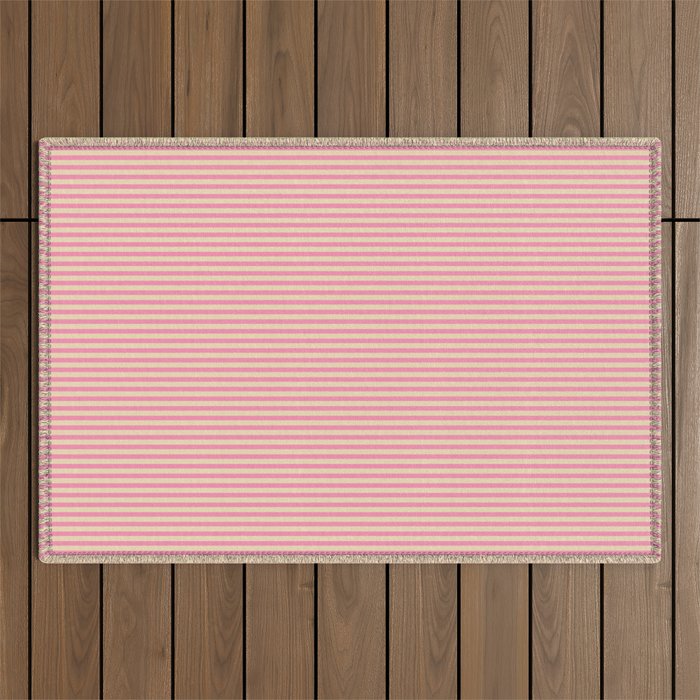 Fine Stripes Narrow Vertical Stripe Pattern Pink Cream Outdoor Rug Gallery Image 1
