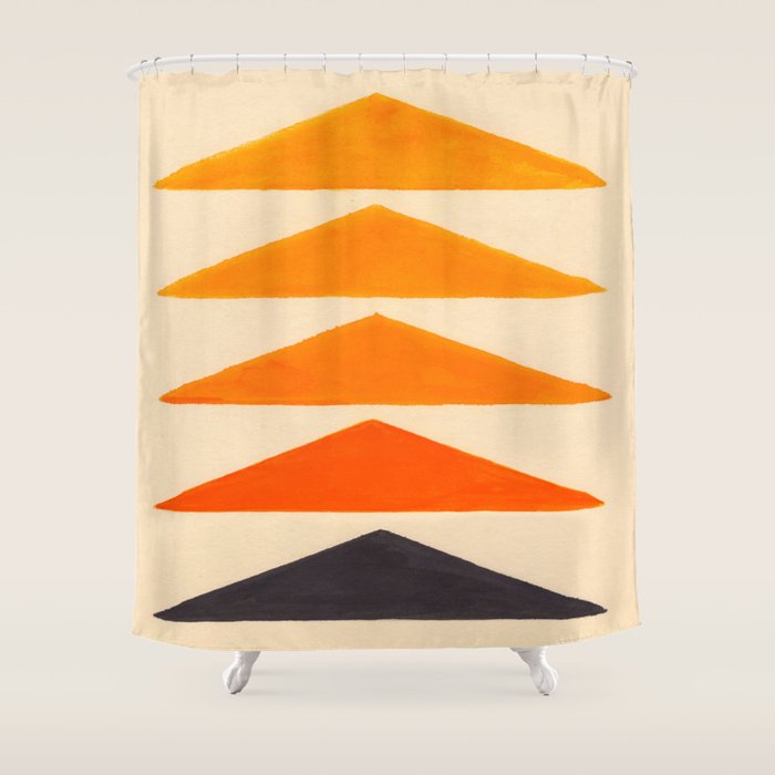 Vintage Scandinavian Orange Geometric Triangle Pattern Shower Curtain Gallery Image 1