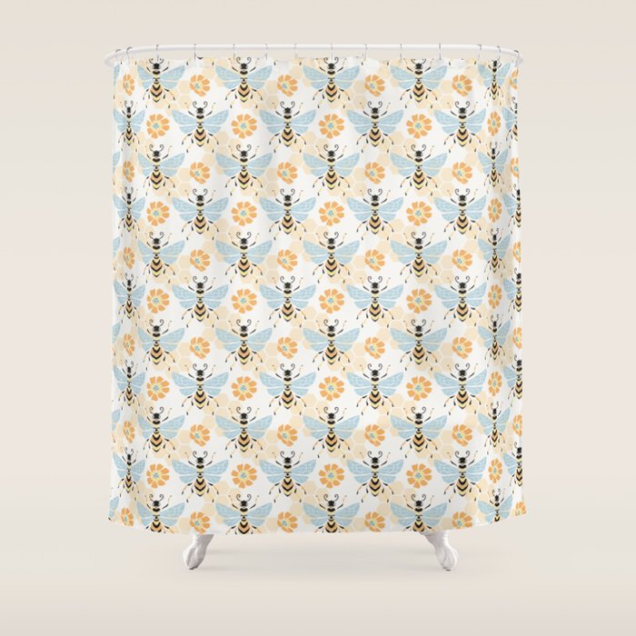 Honey Bee Abstract Pattern Shower Curtain Gallery Image 1