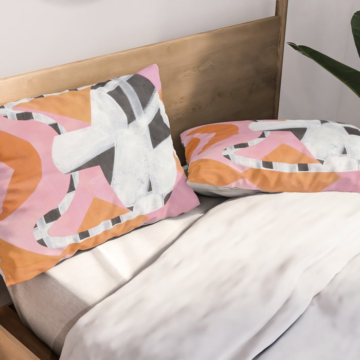 Checkered Urn Pink Orange Geometric Background Pillow Sham Gallery Image 2