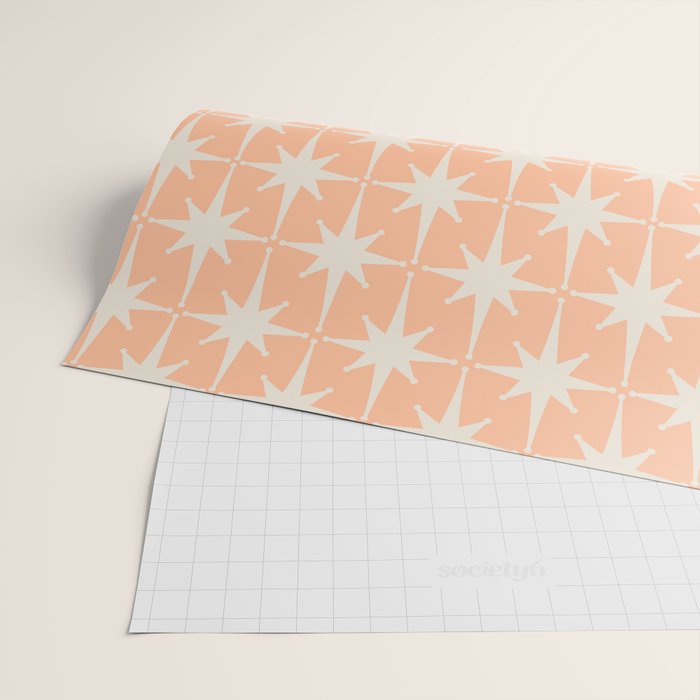Mid Century Modern Atomic Age Peach Starburst Pattern Wrapping Paper Gallery Image 2