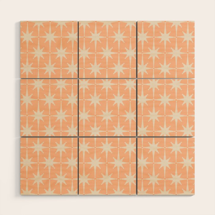 Mid Century Modern Atomic Age Peach Starburst Pattern Wood Wall Art Gallery Image 1