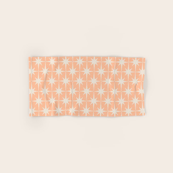 Mid Century Modern Atomic Age Peach Starburst Pattern Bath Towel Gallery Image 1