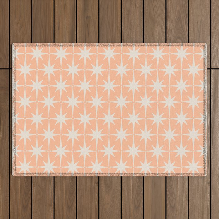Mid Century Modern Atomic Age Peach Starburst Pattern Outdoor Rug Gallery Image 1