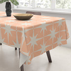 Mid Century Modern Atomic Age Peach Starburst Pattern Tablecloth Gallery Image 3