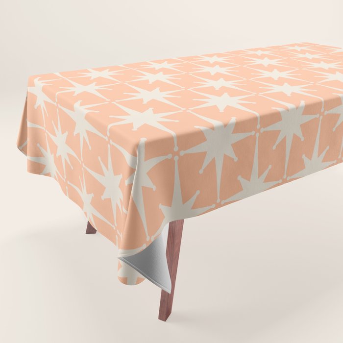 Mid Century Modern Atomic Age Peach Starburst Pattern Tablecloth Gallery Image 1