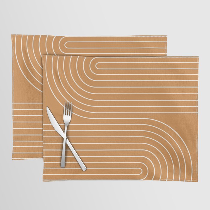 Minimal Line Curvature LXXXIII 70s Orange Mid Century Modern Arch Abstract Placemat Gallery Image 1