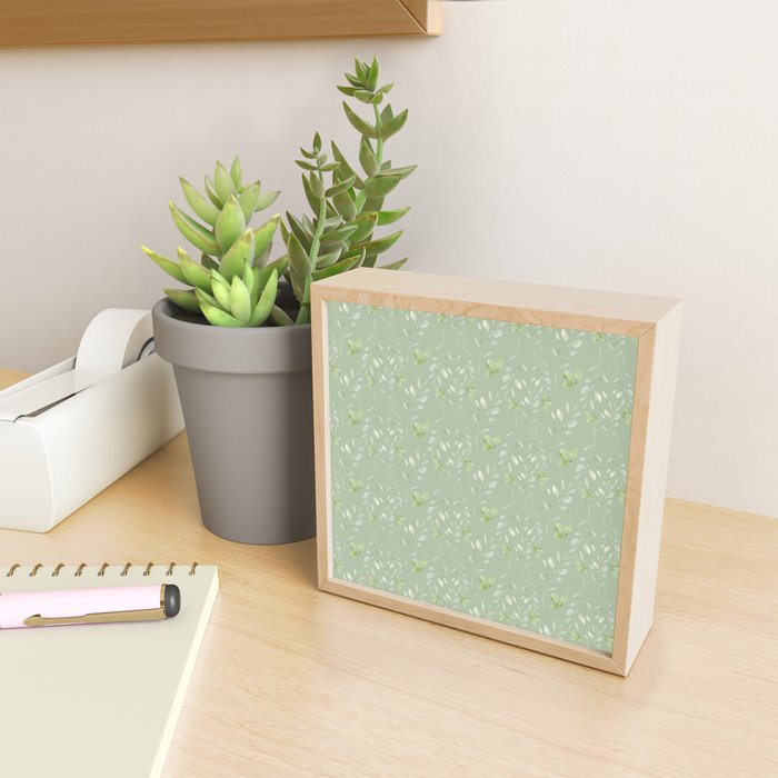 Mint green watercolor hand painted floral leaves Mini Art Print Gallery Image 2