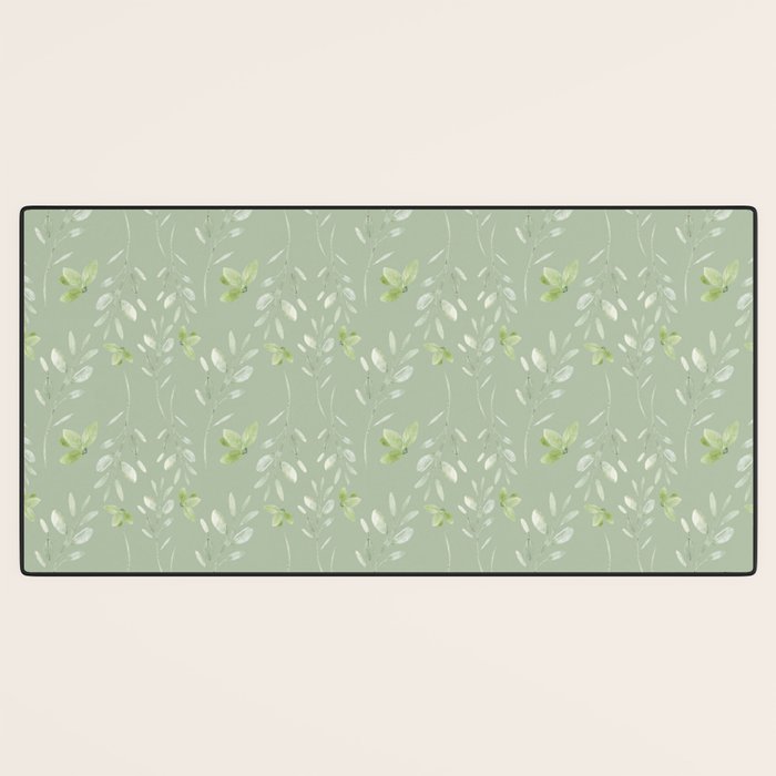 Mint green watercolor hand painted floral leaves Desk Mat Gallery Image 3