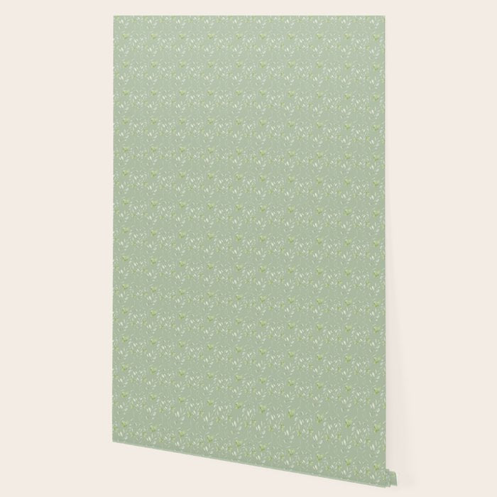 Mint green watercolor hand painted floral leaves Wallpaper Gallery Image 2
