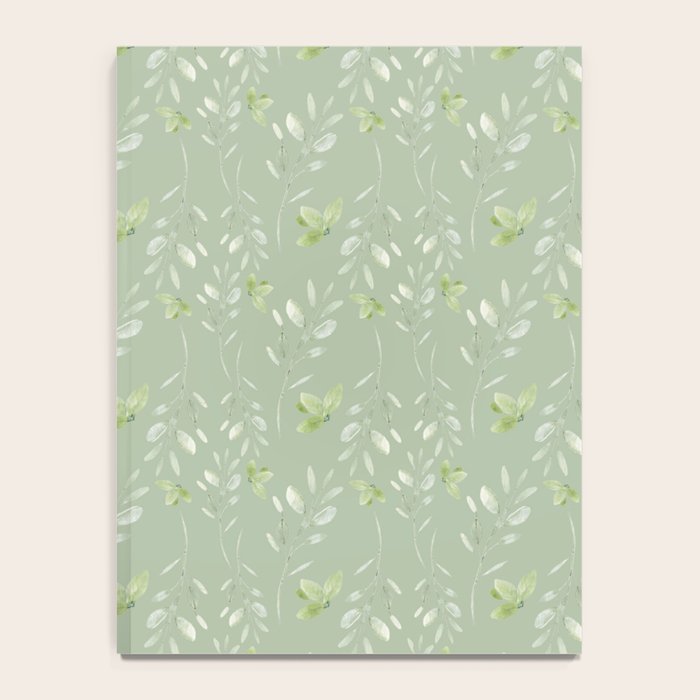 Mint green watercolor hand painted floral leaves Notebook Gallery Image 4