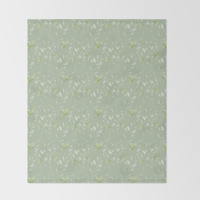 Mint green watercolor hand painted floral leaves Throw Blanket Gallery Image 2