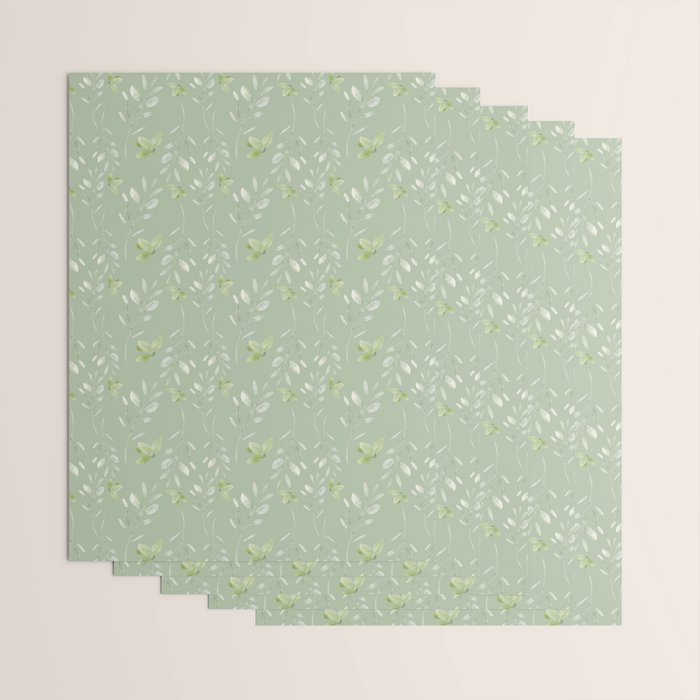Mint green watercolor hand painted floral leaves Wrapping Paper Gallery Image 3