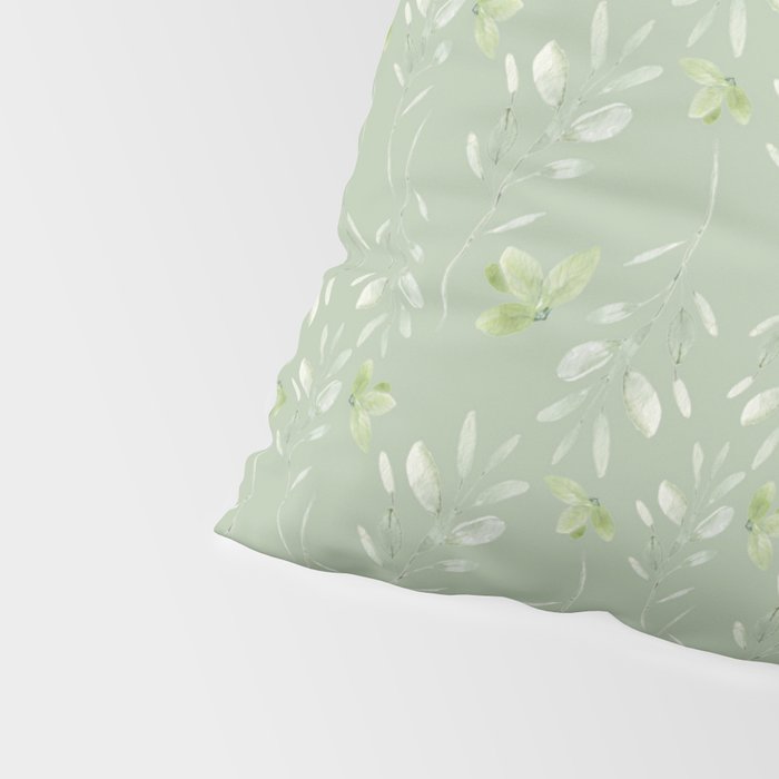Mint green watercolor hand painted floral leaves Pillow Sham Gallery Image 4