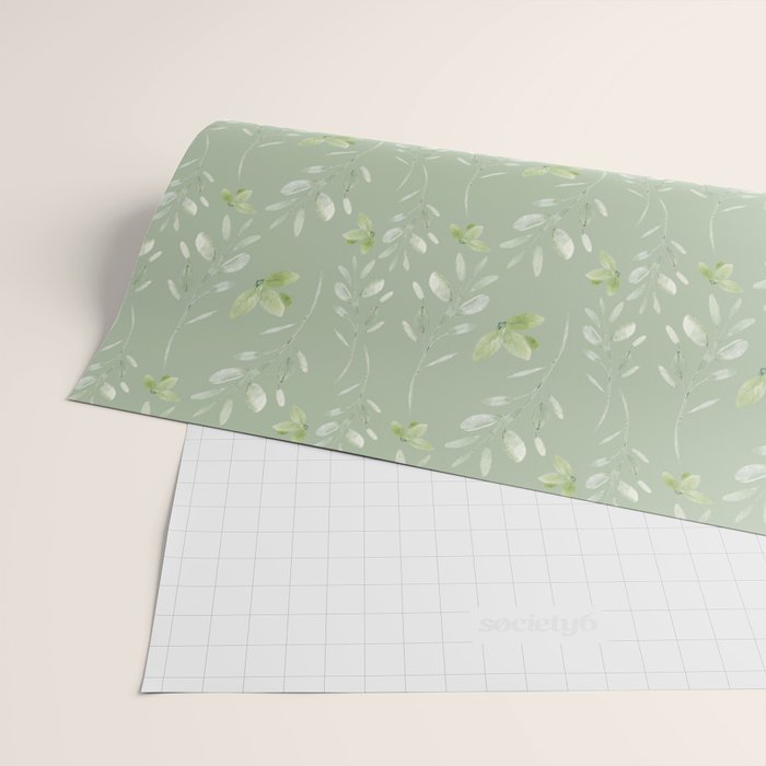 Mint green watercolor hand painted floral leaves Wrapping Paper Gallery Image 2