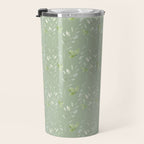 Mint green watercolor hand painted floral leaves Travel Mug Gallery Image 3