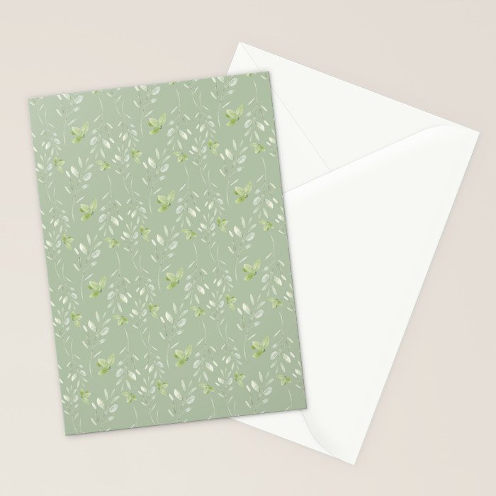 Mint green watercolor hand painted floral leaves Stationery Card Gallery Image 2