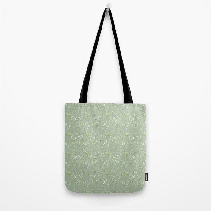 Mint green watercolor hand painted floral leaves Tote Bag Gallery Image 2