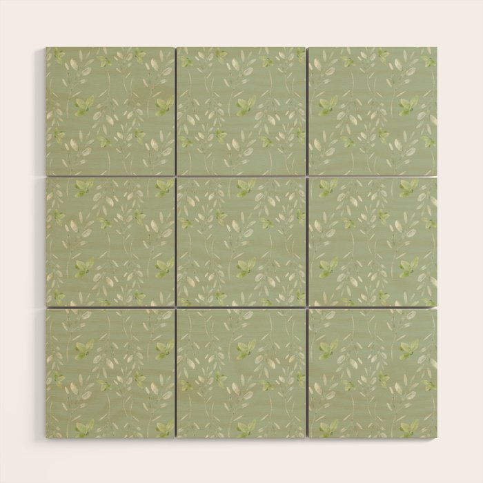 Mint green watercolor hand painted floral leaves Wood Wall Art Gallery Image 1
