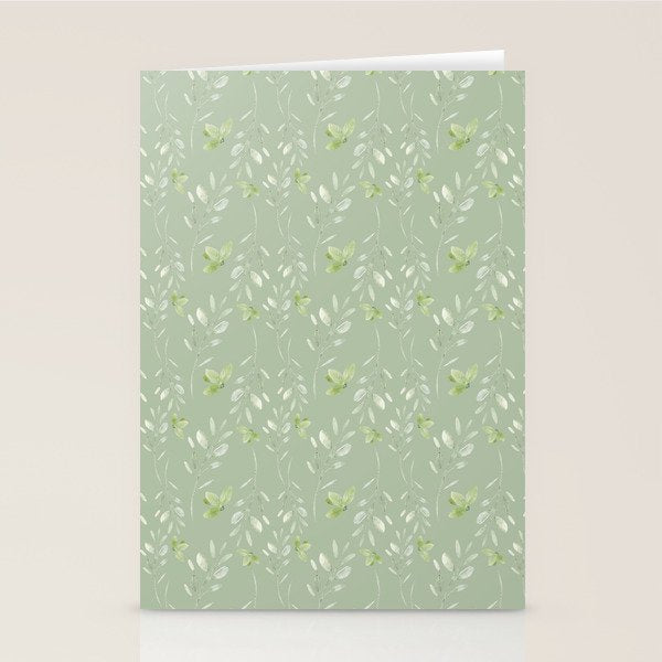 Mint green watercolor hand painted floral leaves Stationery Card Gallery Image 1