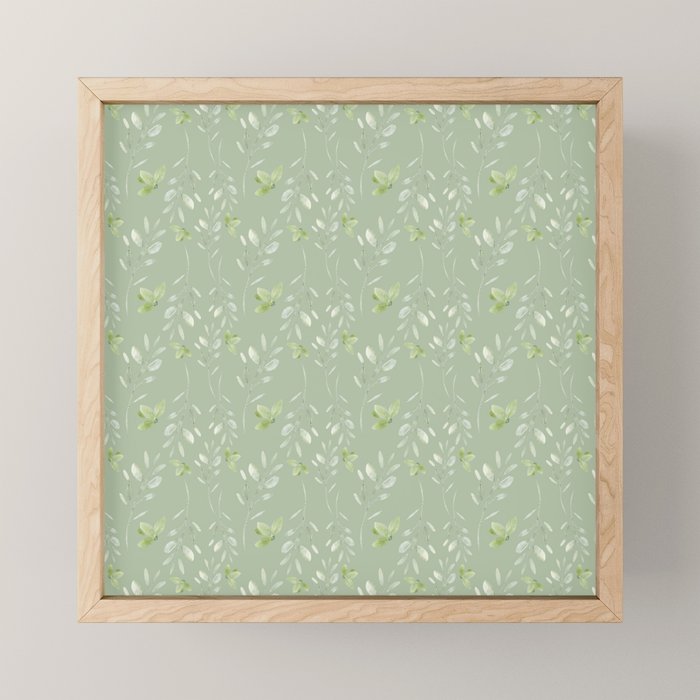 Mint green watercolor hand painted floral leaves Mini Art Print Gallery Image 1