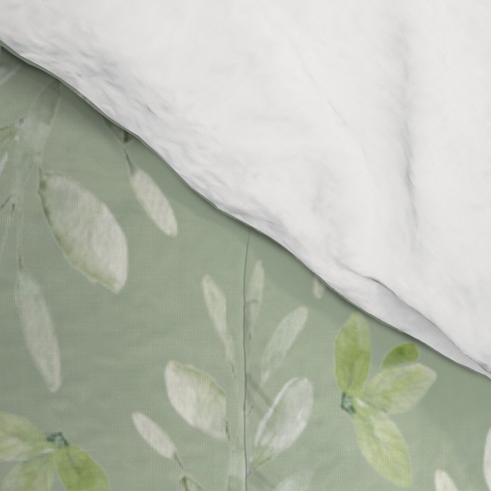 Mint green watercolor hand painted floral leaves Comforter Gallery Image 4