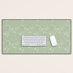 Mint green watercolor hand painted floral leaves Desk Mat Gallery Image 1
