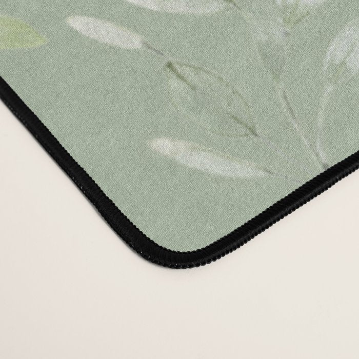 Mint green watercolor hand painted floral leaves Desk Mat Gallery Image 4