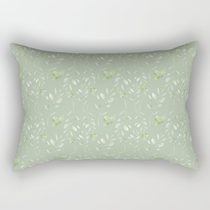 Mint green watercolor hand painted floral leaves Rectangular Pillow Gallery Image 2