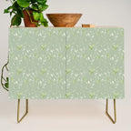 Mint green watercolor hand painted floral leaves Credenza Gallery Image 1